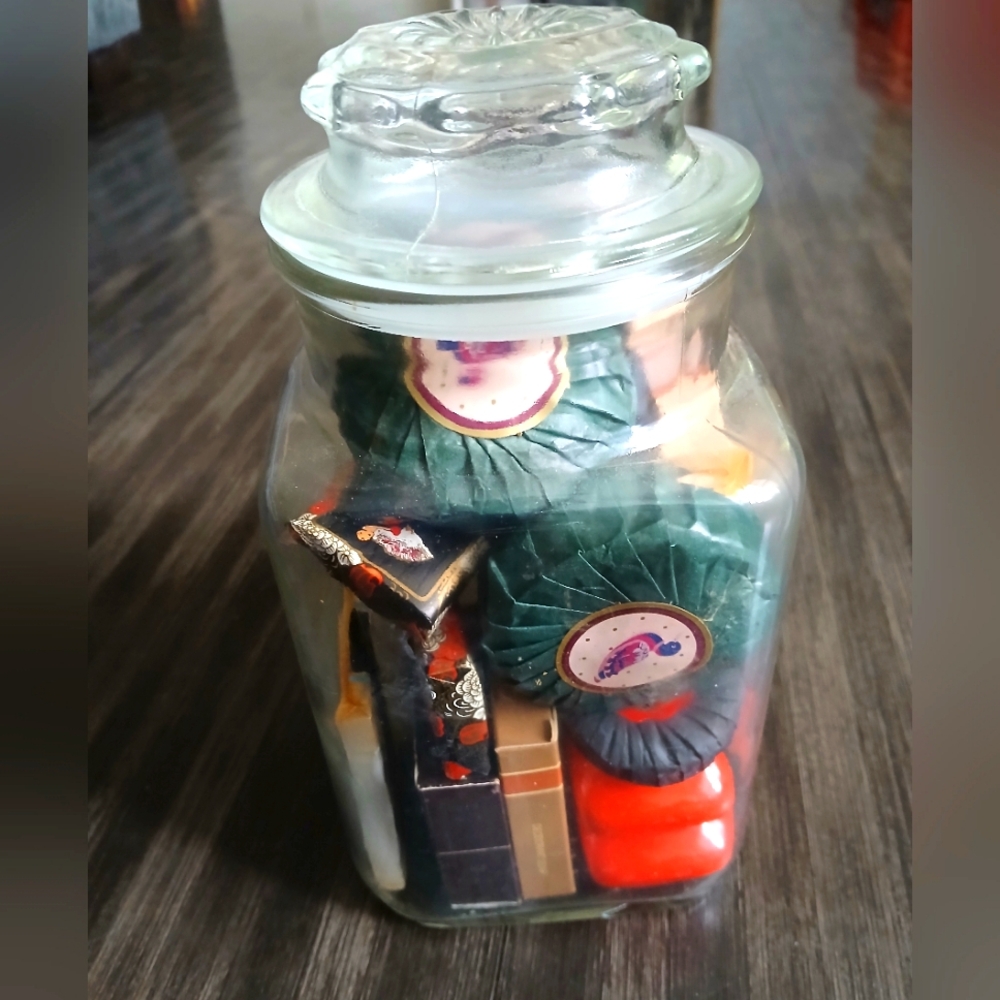 Vintage Glass Jar with 25+ Assorted Vintage Soap Bars